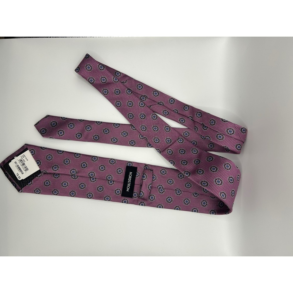 Nordstrom Mens Silk Necktie Pink Geometric Medallion Print Formal Business Tie